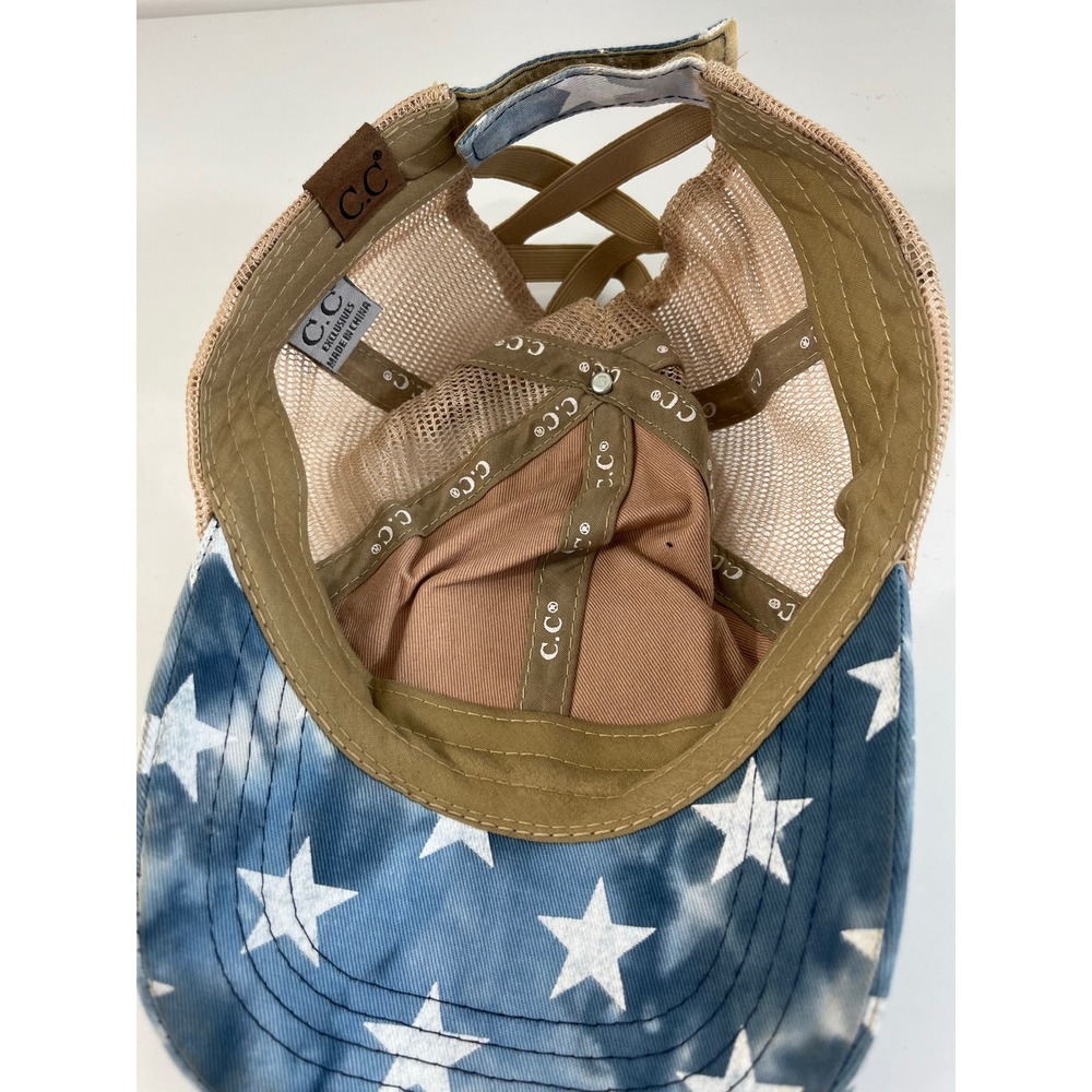 American Flag Star Blue C.C hat pony‎ tail adjustable baseball hat casual spring - Picture 3 of 4